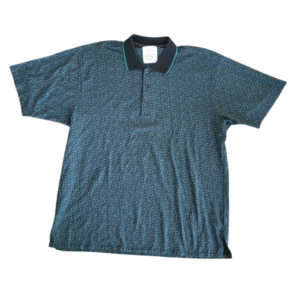 Vintage‎ Axis Green Black Short Sleeve Polo Shirt Mens Combed Cotton Knit XL